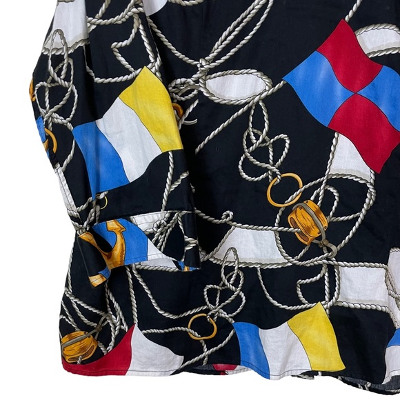 Vintage LRL Nautical Gaudy Busy Allover Button-down Blouse 3/4 Flowing Sleeve 1X - Picture 12 of 15